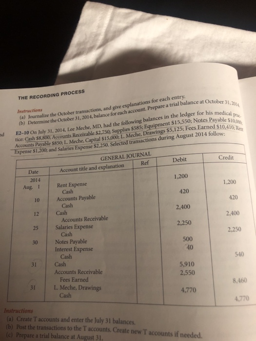 at October 31 (a) Journaline the October transactions, and give explanations for