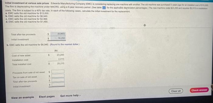 please show work, not on excell Initial investment at various sale prices