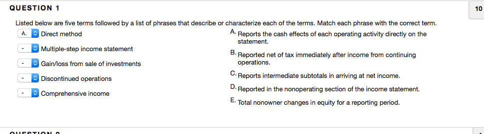 Please answer this question QUESTION 1 10 Listed below are five terms