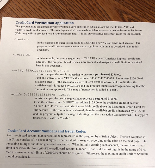  Java Credit Card Verification Application This programming assignment involves writing a