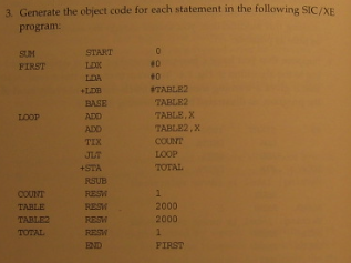  3. Generate the object code for each statement in the following