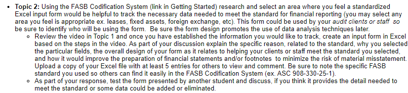 - Topic 2: Using the FASB Codification System (link in Getting