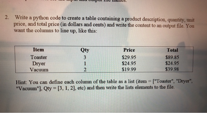  Python help, please. Write a python code to create a table