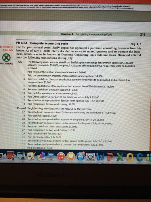  Chapter 4 Completing the Accounting Cycle 215 PR 4-5A Complete accounting