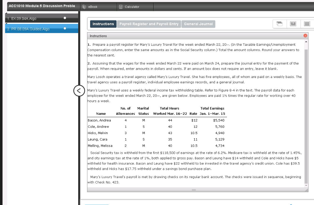 This is all one problem ACC1010 Module 5 Discussion Proble eBook Calculator