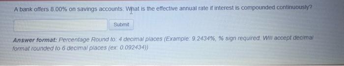  Answer format: Percentage Round to: 4 decimal places (Example: 9.2434%,% sign