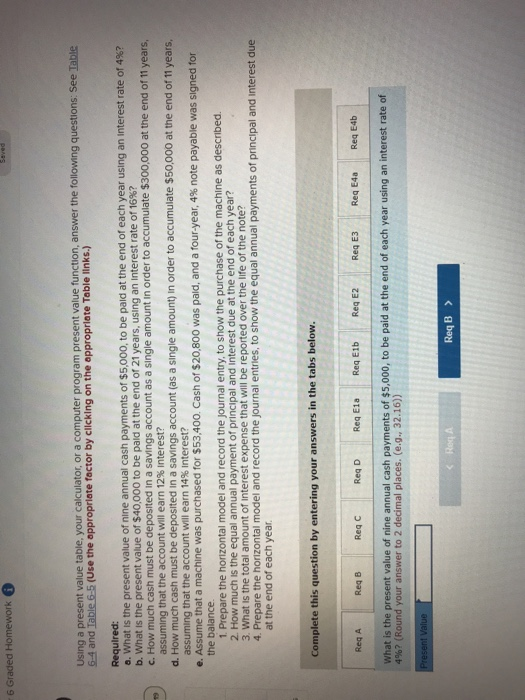  6 Graded Homework Seved Using a present value table, your calculator,