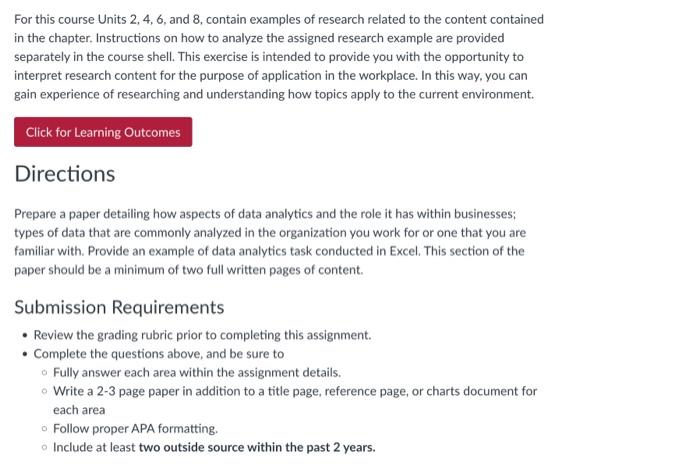 this course is called data analytics for businesss analytics, please give me