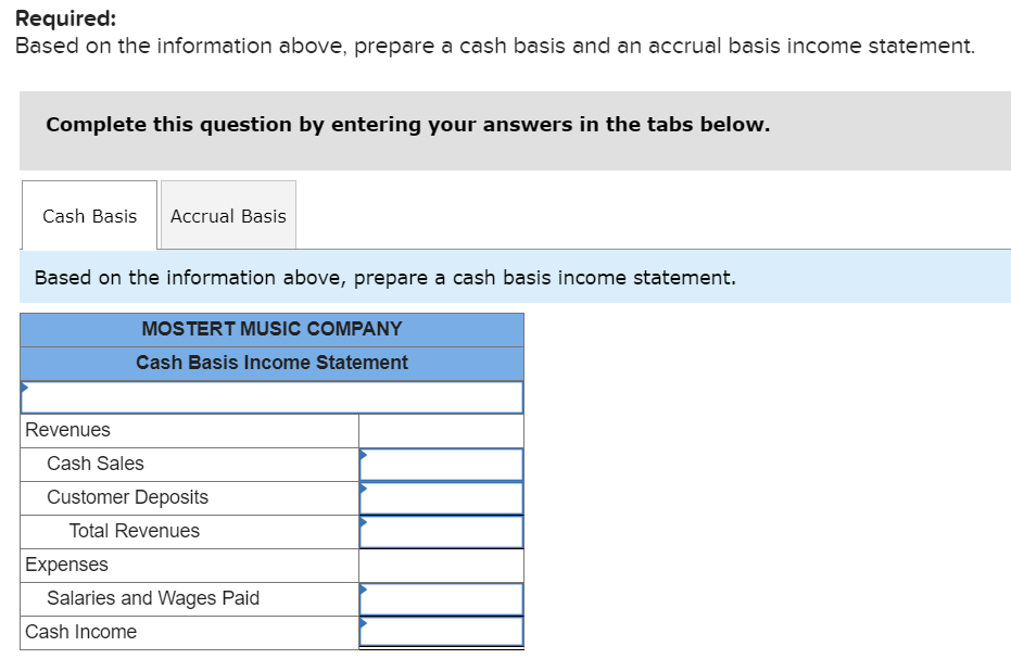 Basis versus Accrual Basis Income [LO 3-2] Mostert Music Company had the