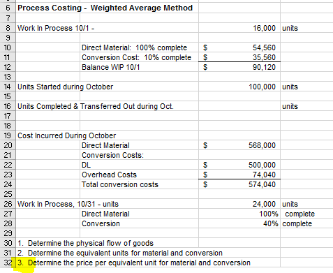 Please answer #3 Show Work Work In Process 10/1 Units Started