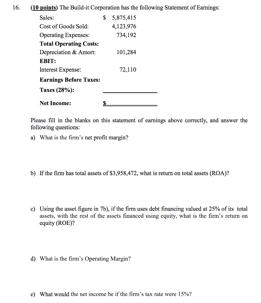 Please tell me how to do the question 16, include (a,b,c,d,e) please