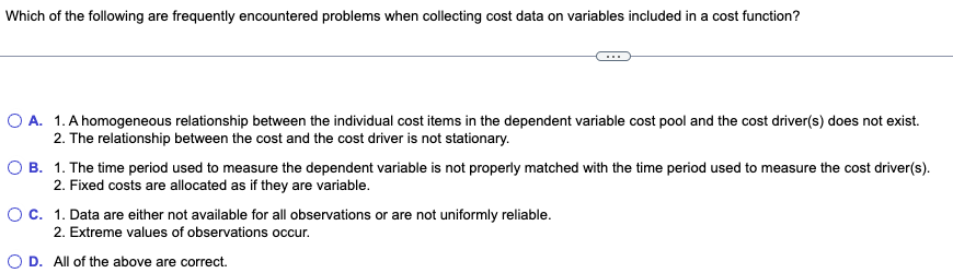  A. 1. A homogeneous relationship between the individual cost items in