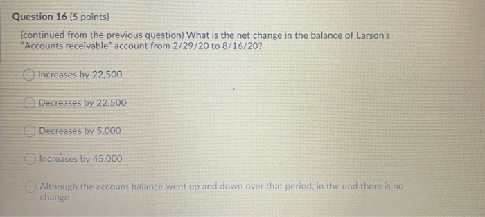  Question 16 (5 points) (continued from the previous question) What is