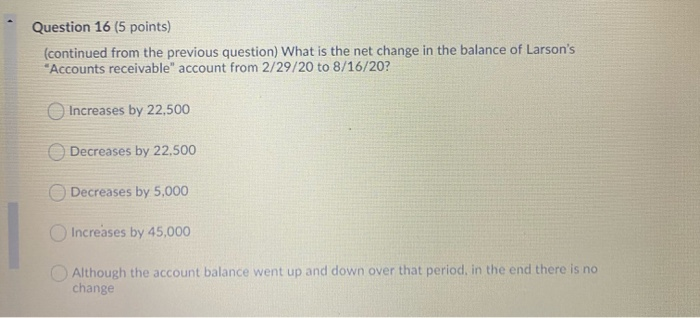 the net change in the balance of Larson's "Accounts receivable account from