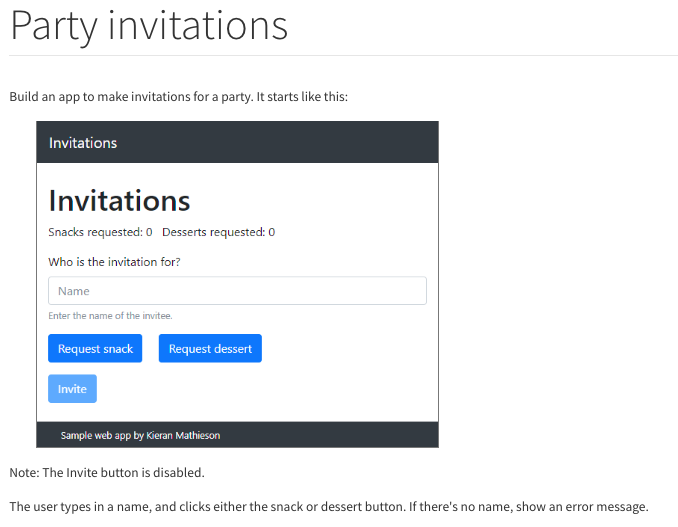 Build an app to make invitations for a party. It starts like