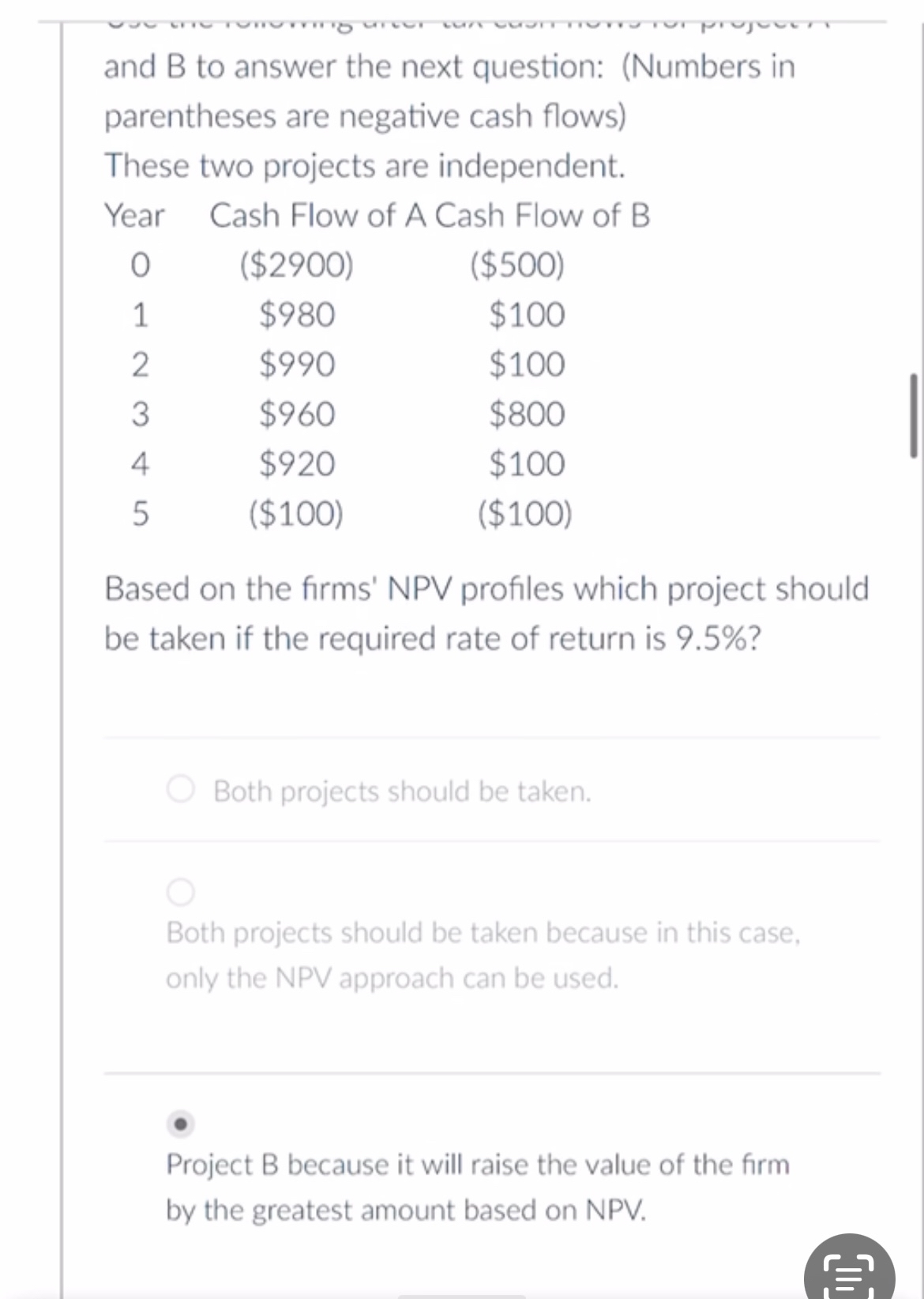  and B to answer the next question: (Numbers in parentheses are