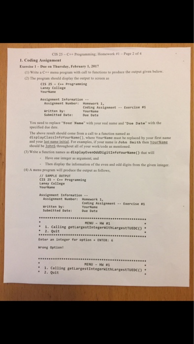  Cis 25-C++ Programming: Homework #1-Pape 2 of 4 1. Coding Assignment