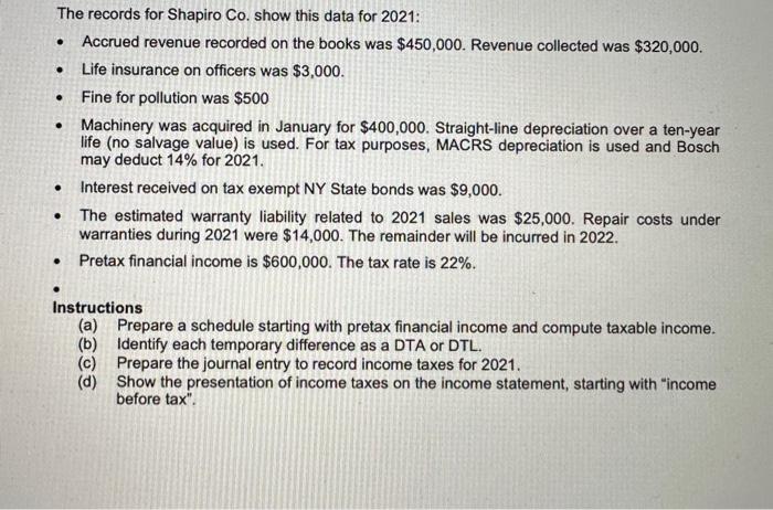 please follow instructions accordingly and be correct The records for Shapiro Co.