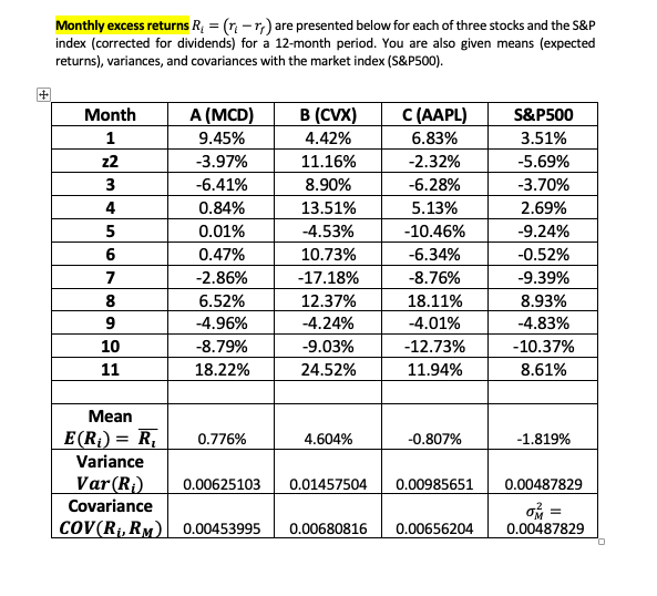 Calculate the Expected Value, Variance / Standard Deviation, and Covariances/correlations of