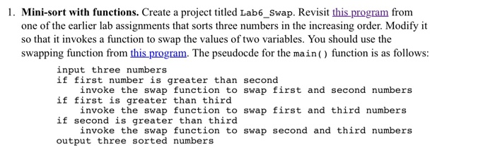  In C++ please... Here is the revisit program... 1. Mini-sort with