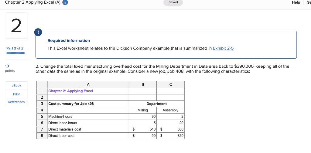  Chapter 2 Applying Excel (A)i Saved Help Sa 2 Required information