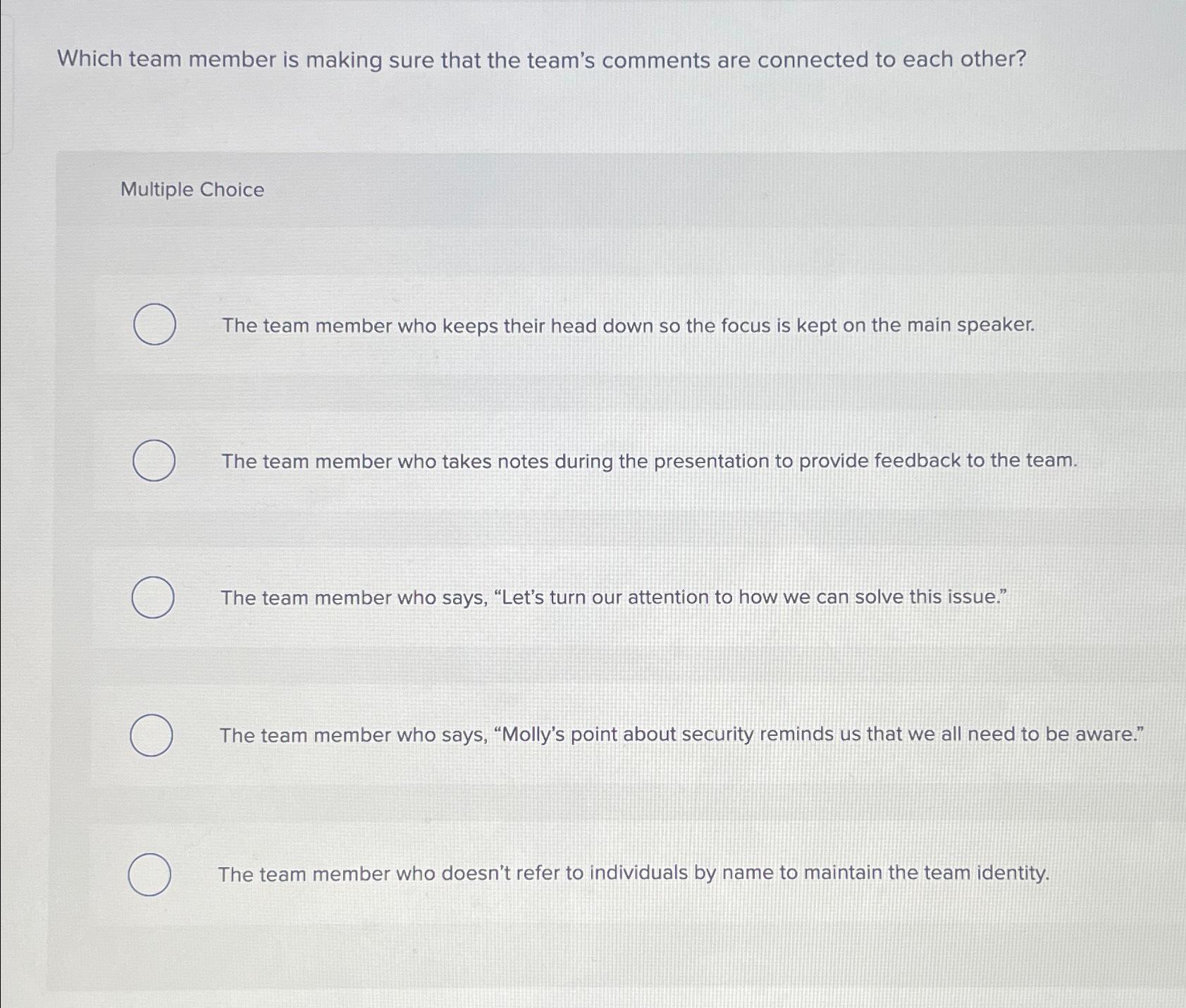  Which team member is making sure that the team's comments are