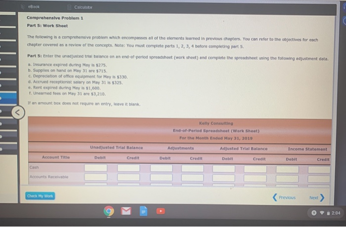  eBook Calculator Comprehensive Problem 1 Part 5: Work Sheet The following