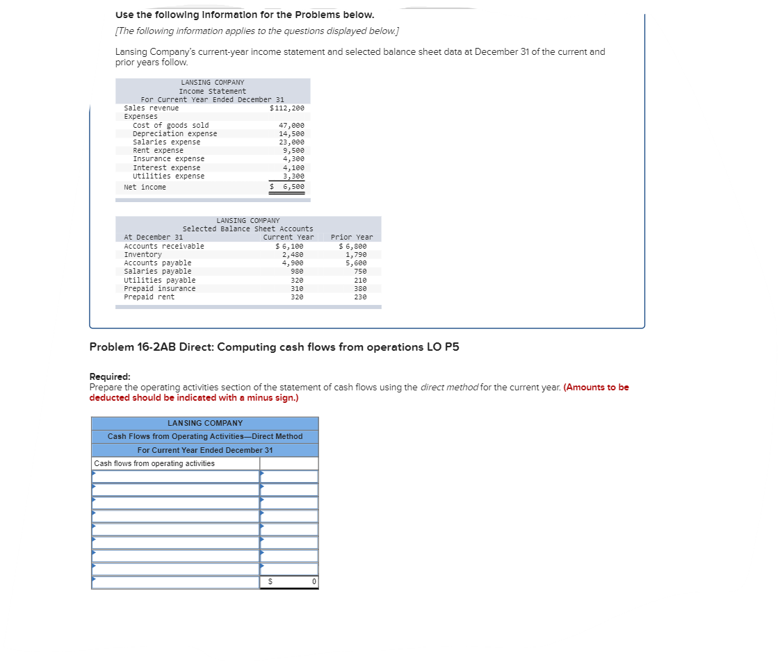 Use the following Information for the Problems below. (The following information