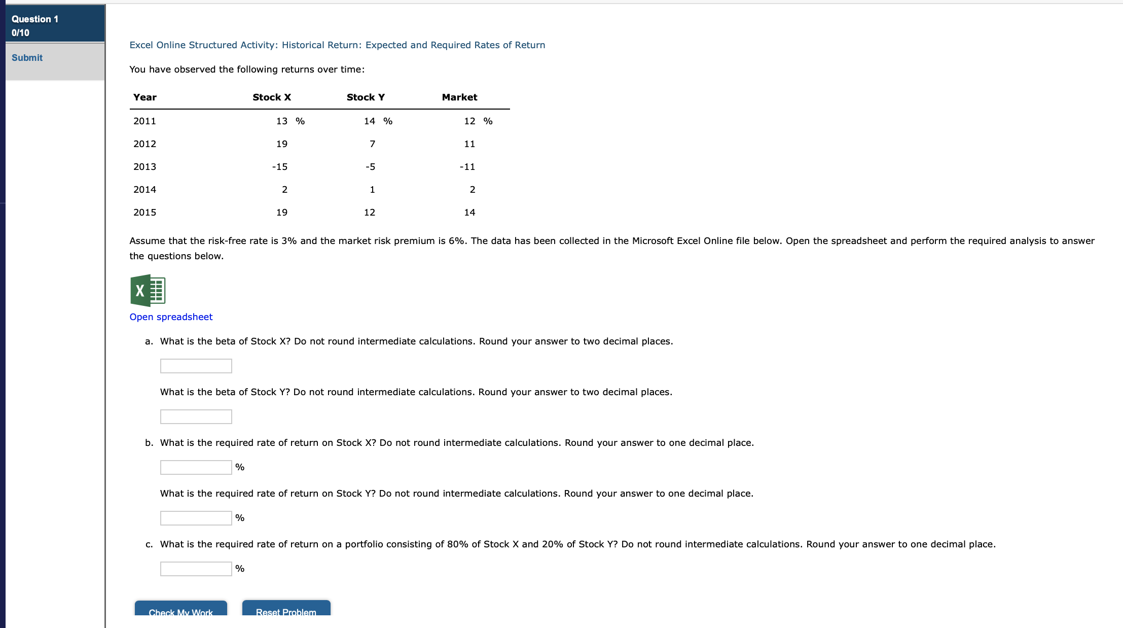  Excel Online Structured Activity: Historical Return: Expected and Required Rates of