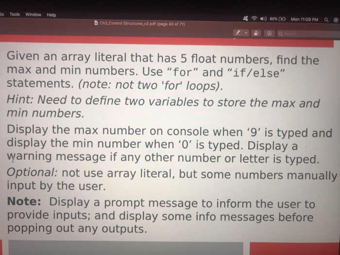  Write a code to find the min and the max between