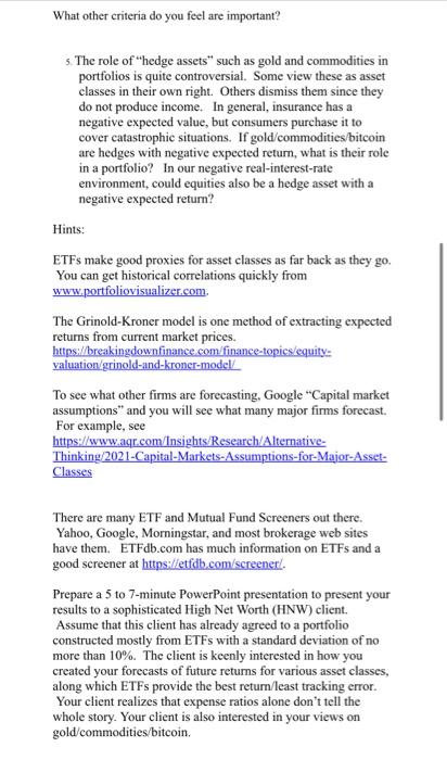 the returns, risks, and correlations for the following asset classes. a) US