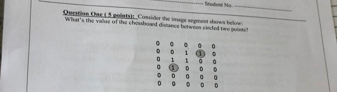 Question One ( 5 points): Consider the image segment shown below:
