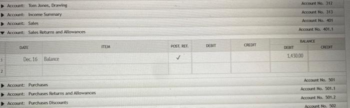 subsidiary ledger balances as of December 16 : At the end of