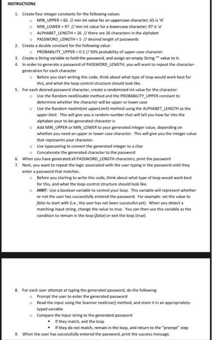  1. Create four integer constants for the following values: o MIN