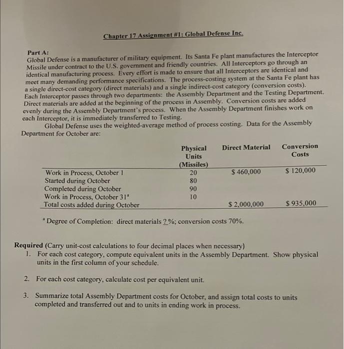  Chapter 17 Assignment #1: Global Defense Inc. Part A: Global Defense
