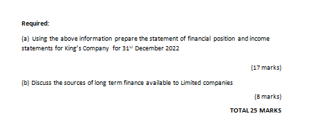 marks] (b) Discuss the sources of long term finance available to Limited