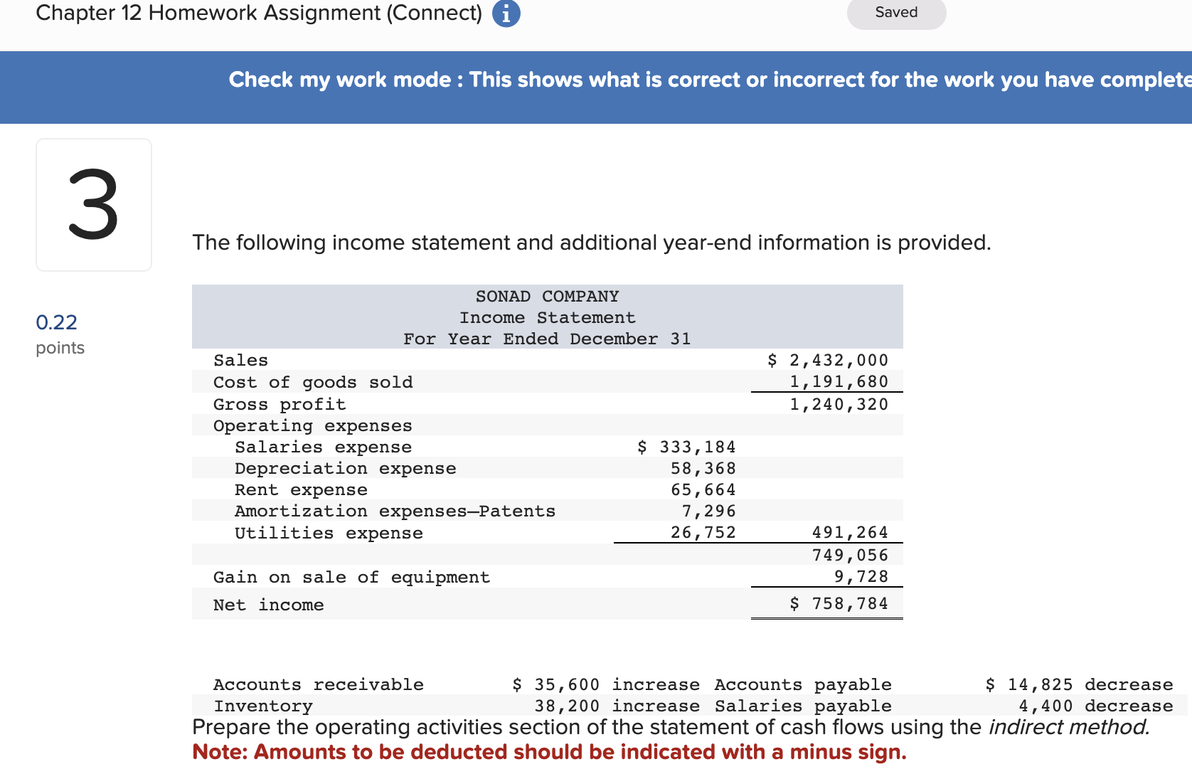 ch12 q3 Chapter 12 Homework Assignment (Connect) i Check my work mode