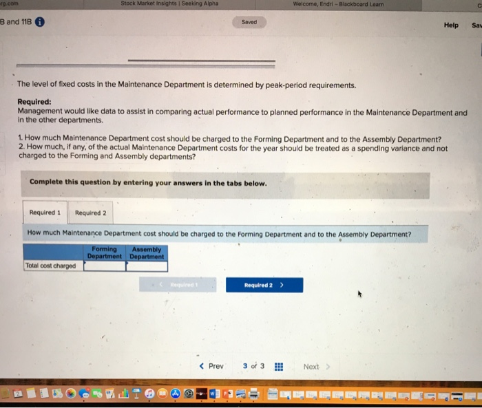 Department Charges [L011-6] Tasman Products, Ltd., of Australia has a Maintenance Department