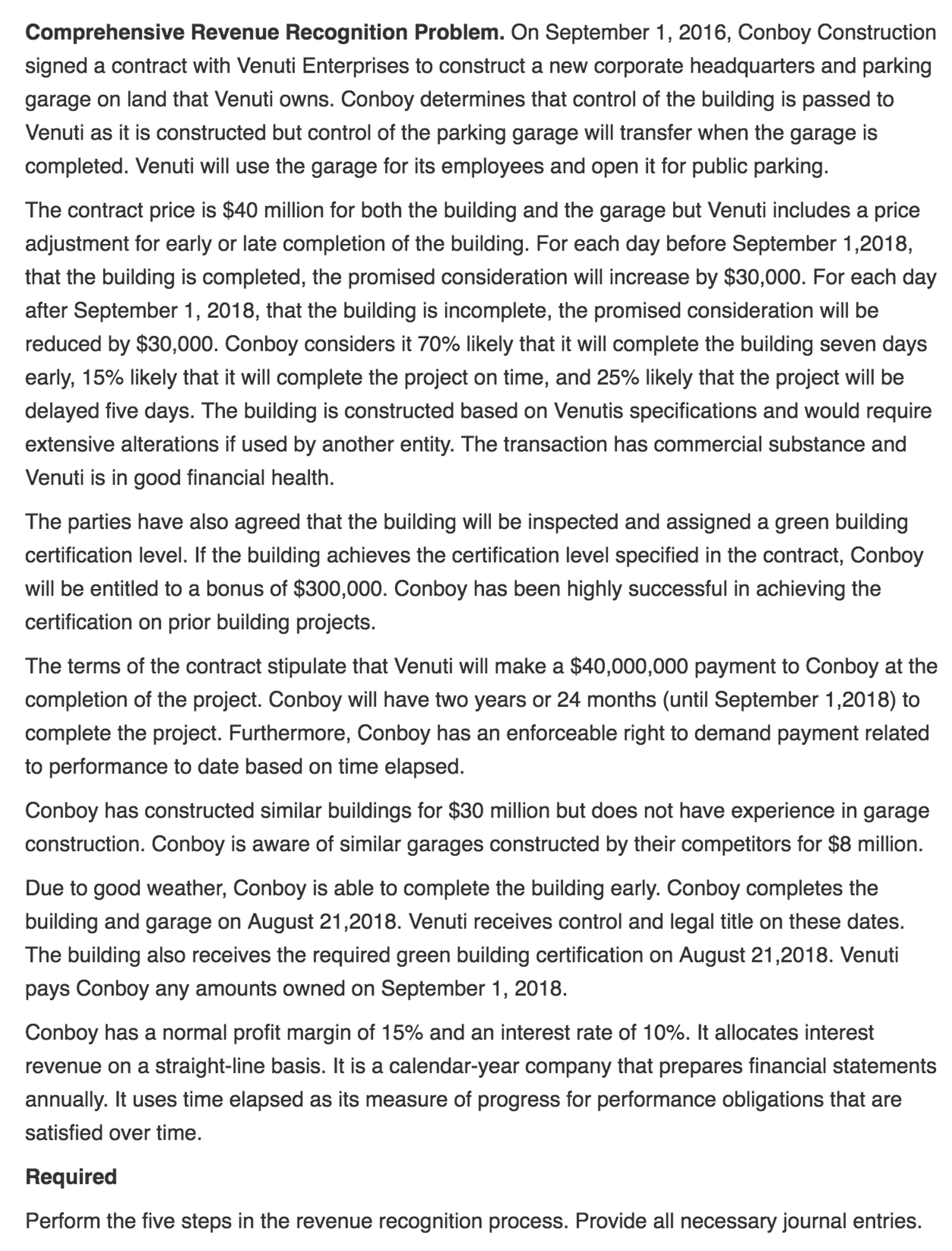  On September 1, 2016, Conboy Construction signed a contract with Venuti