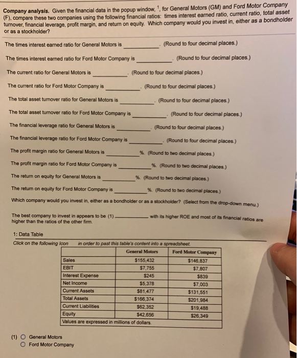  Company analysis. Given the financial data in the popup window, for