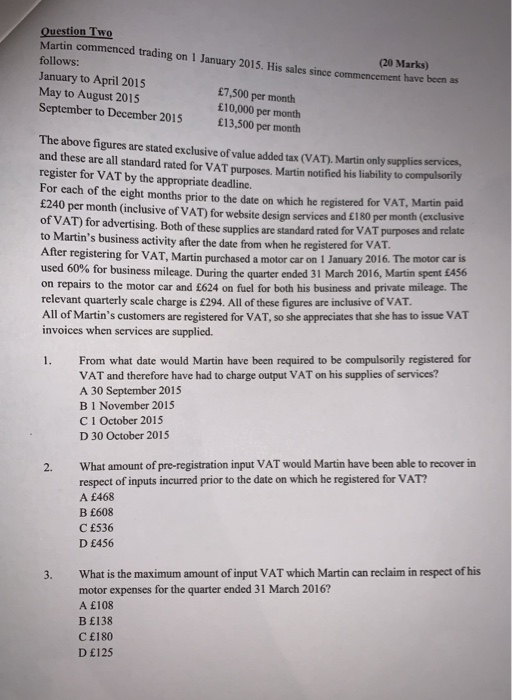 VAT liability for the quarter ended 31 March 2016? A Using any