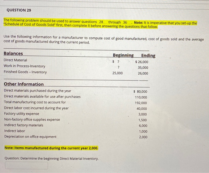  QUESTION 29 The following problem should be used to answer questions