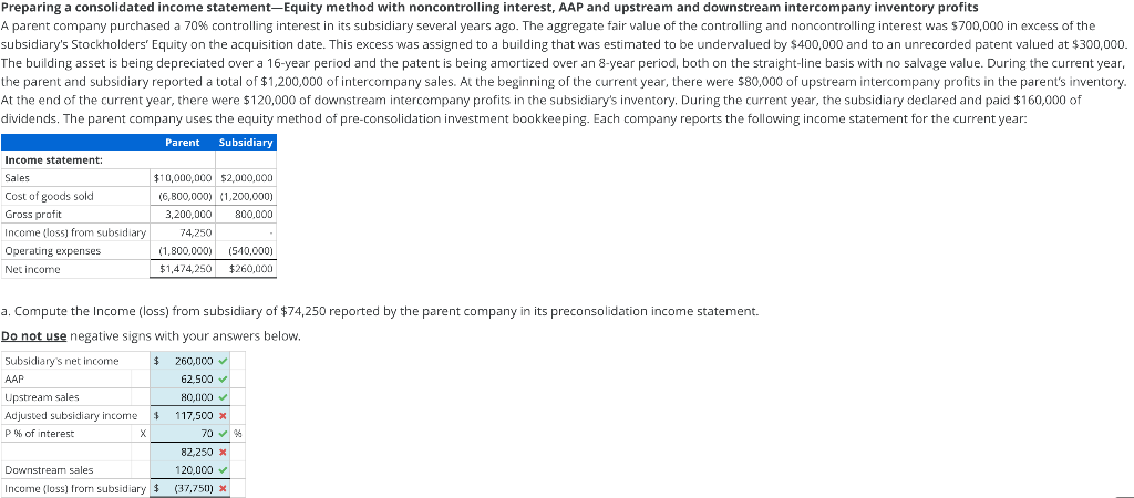  Preparing a consolidated income statement-Equity method with noncontrolling interest, AAP and