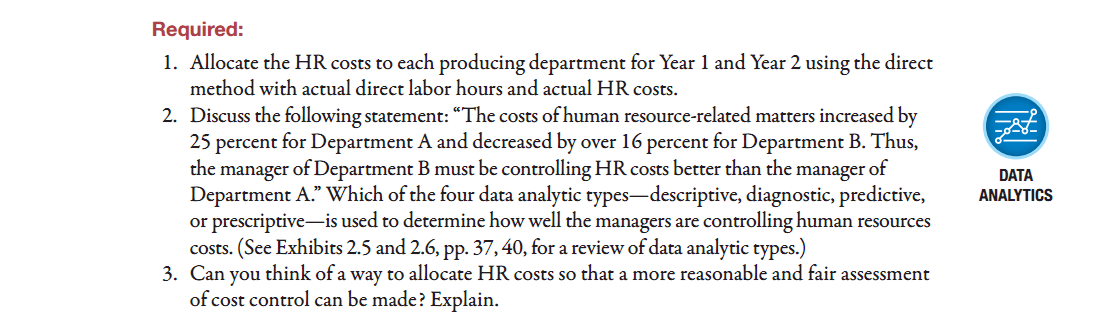 producing departments on their ability to control costs. In addition to the