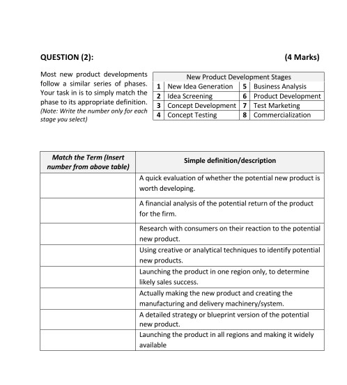  QUESTION (2): (4 Marks) Most new product developments New Product Development