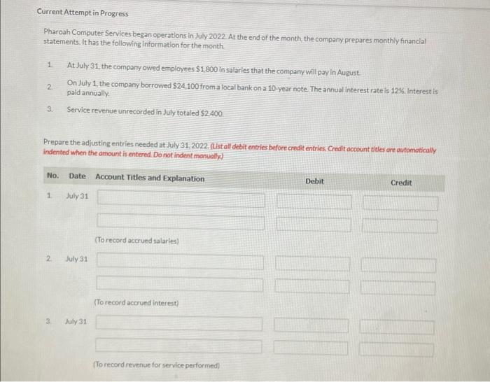  Current Attempt in Progress Pharoah Computer Services began operations in July