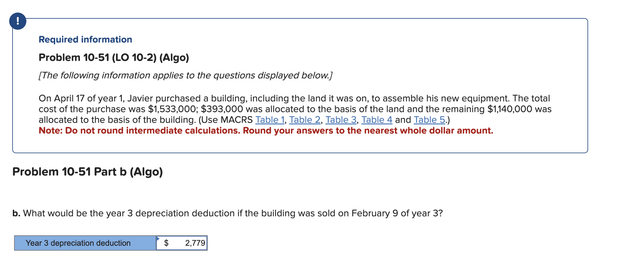  ! Required information Problem 10-51(LO 10-2)(Algo) [The following information applies to