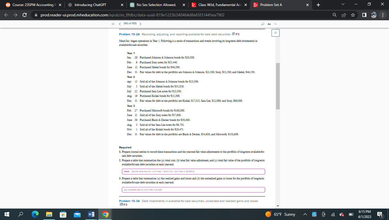 Problem 15-2A Recording, adjusting, and reporting available-for-sale debt securities P3 Mead