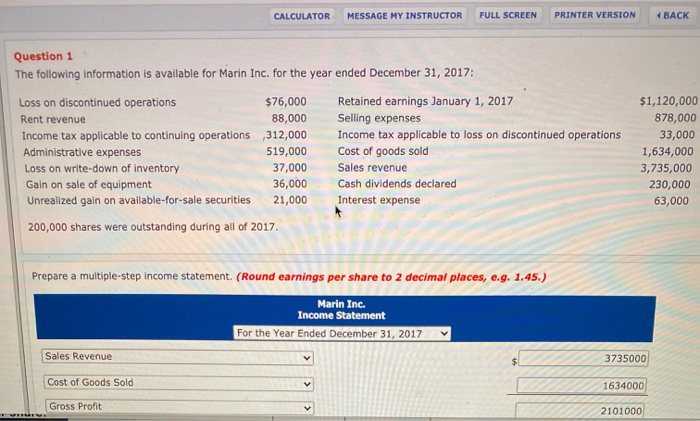  CALCULATOR MESSAGE MY INSTRUCTOR FULL SCREEN PRINTER VERSION BACK Question 1
