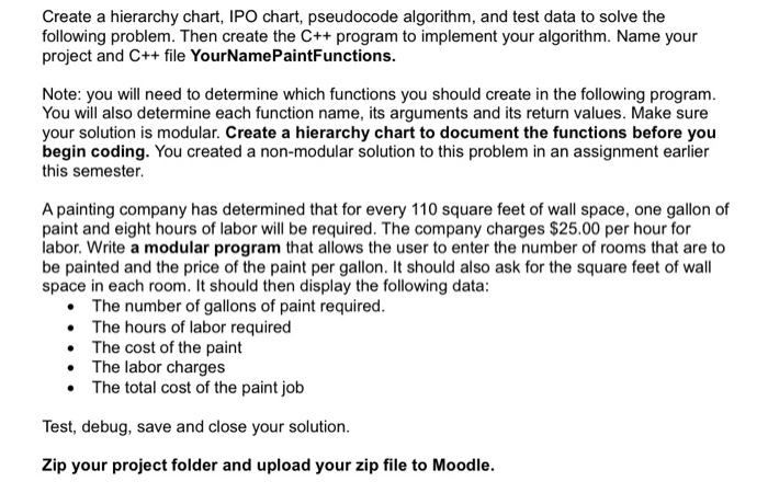  Use c++ programming Create a hierarchy chart, IPO chart, pseudocode algorithm,